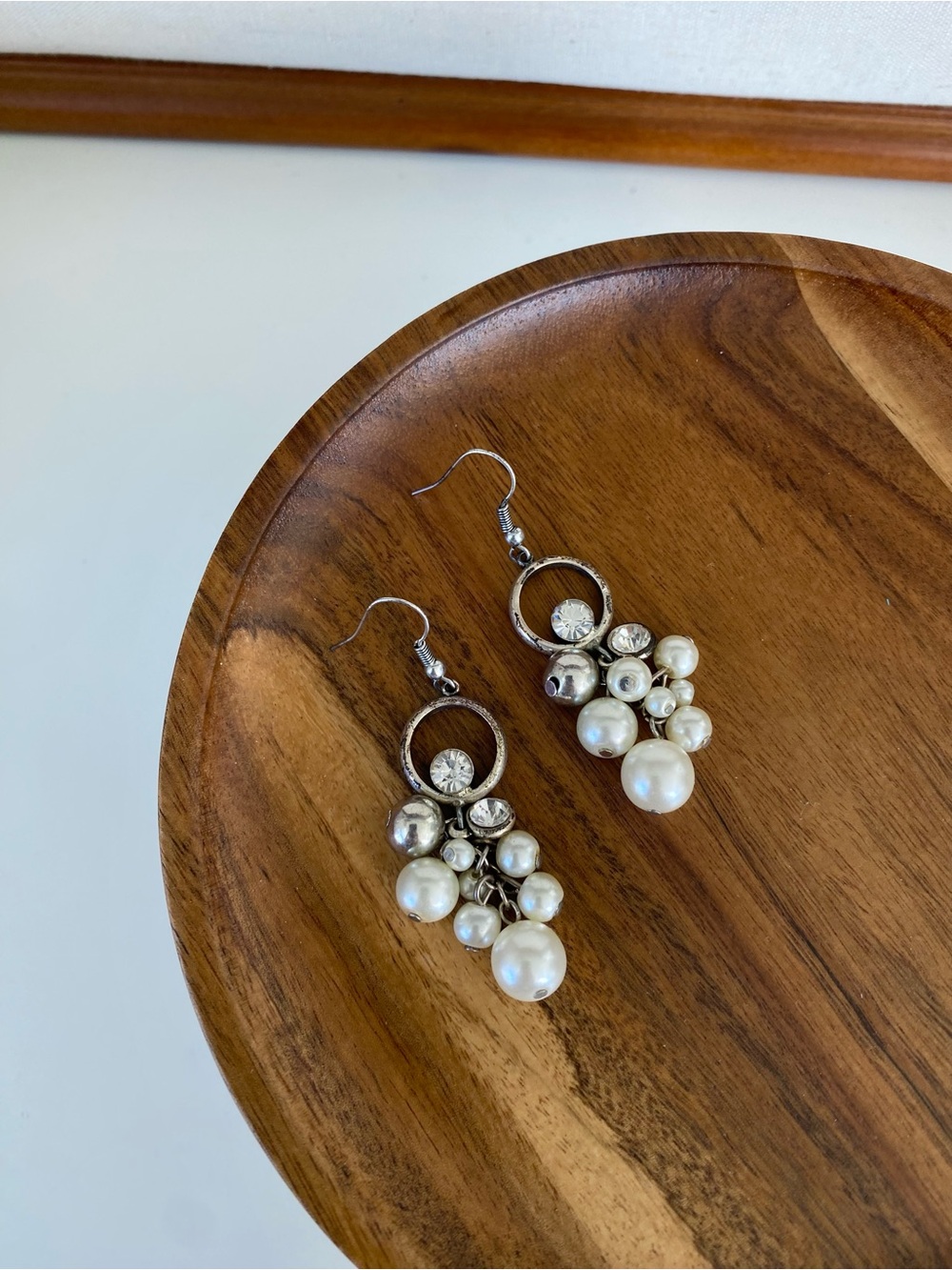 4/$15 Vintage Crystals Pearl Cluster Drop Earrings